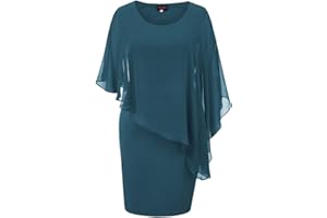 Hanna Nikole Femmes Plus Size Cape Robe en Mousseline de Soie Robes Formelles Robe de Cocktail élégante avec Superposition