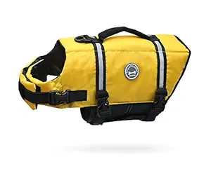VIVAGLORY Ripstop & Reflective Dog Life Jacket, Life Vests with Enhanced Buoyancy & Rescue Handle for Swimming, Yellow, Large