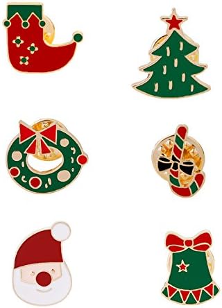 WANFULDA 6 Pcs/set Christmas Brooches Fashion Cartoon Tree Jingle Bells Socks Donuts Circle Enamel Pin Brooch Denim Jacket Badges Jewelry