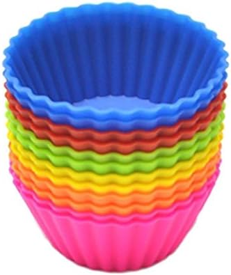 Silicone Baking Muffin Cups Cake Cups Cupcake Molds - 12Packs in 6 Colors Large 3.54 inch Reusable Baking Liners Storage Jar(9CM)