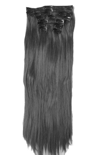 22" Full head Clip In Hair Extension Straight Black Brown Blonde 8 Pcs (Natural black)