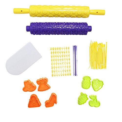 Ultimatives 98 teiliges Set zur Tortenverzierung Backen Zuckerguss mit Ausstechformen, Strukturrollen, Buchstabenpresse von Kurtzy TM