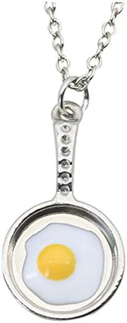 XCFS BEAUTY Unisex S925 Sterling Silver Plated Innovative 3D Fried Egg Pan Charm Pendant Necklace,Clavicle Chain 20''