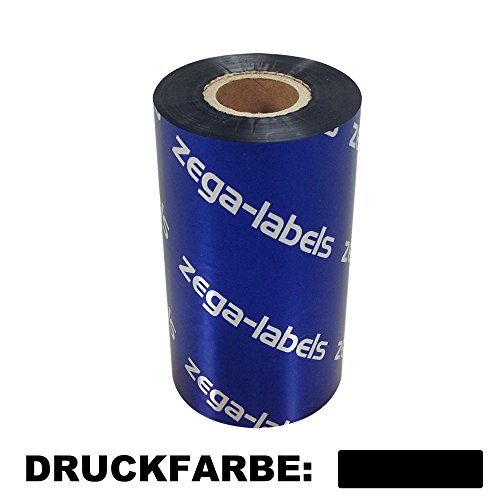Thermotransfer Farbband schwarz 110 mm x 300 m - zega blue (Wachs Premium) - Farbseite INNEN - für Industriedrucker welche nur INNEN gewickelte Farbbänder verarbeiten können - auf 1 Zoll Kern 25 mm - für Papieretiketten Bedruckung
