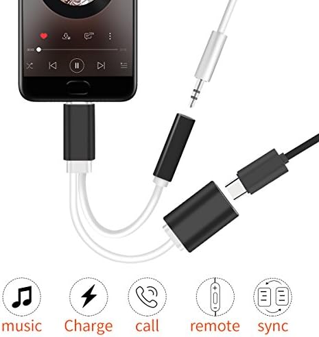 Bkayp 2 in 1 Type C to 3.5mm Audio Headphone Jack Conversion Adapter with Type C Charging Port Splitter for LeEco Le 2, Letv Le Max 2, Letv Le Pro 3, Xiaomi 6 and Other Smartphones with Type C Port (Black)