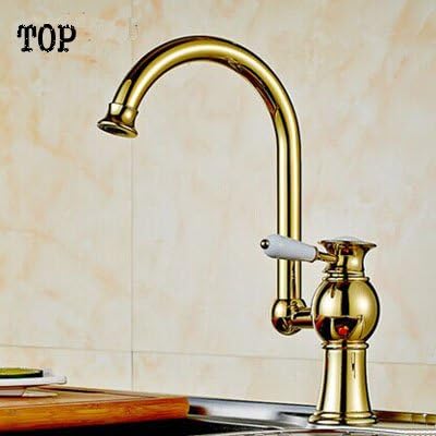 CZOOR Bathroom Gold Plating Kitcen Faucet Single Handle Single Hole Sink Mixer Tap Antique Golden Kitchen Mixer Water Tap Hot And Cold