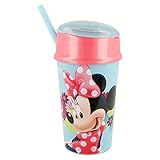 Materiales de alta calidad Minnie Mouse- Vaso plastico con Tapa, Pajita y Compartimento Snack 400 ml (STOR 14501)