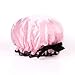Moolecole Fashion Women's Bow-knot Waterproof Double Layer Shower Cap Big Polka Dots Printed Elastic Band Bathing Cap Spa Shower Hat Pink
