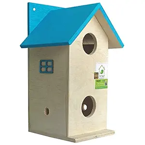 PetNest Beautiful Duplex Bird House Nest Box for Sparrow and Garden Birds Wood Bird Nest Garden Outdoor Decor for Attracting Birds SkyBlue - DECO5