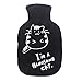 Produktbild Wärmflasche mit Dubble Baumwolle Plüschbezug, Warmwasserbeutel für Frauen Männer Kinder halten warm für Hände Füße im Schlafsofa, Winter Geschenk, Farbe schwarz Kitty Cat Pattern