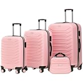 YEFA PP Polypropylene Unbreakable Cabinet & Medium & Large and Makeup Length 4-Piece Suitcase Set (Powder)