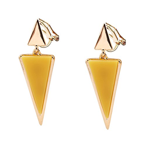 Clip on Earring Back with Pad Double Triangle Dangle for Girl Kid no Piercing Fashion Resin Yellow