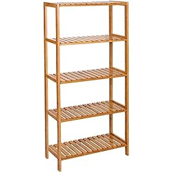 SONGMICS Étagère en Bambou, Meuble de Rangement de Salle de Bain, Étagère à Chaussures, Bibliothèque, pour Entrée, Salle de Bain, Salon, Couloir, Entrée, Dimensions 132 x 30 x 9.5 cm BCB35Y