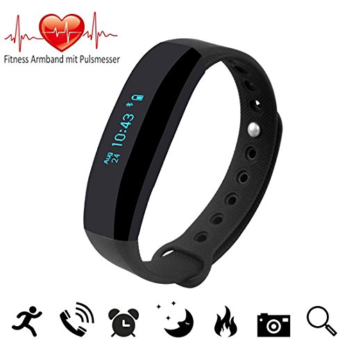 Cubot V2 Fitness Armband mit Pulsmesser - Bluetooth 4.0 Aktivitätstracker mit OLED Display zur Herzfrequenz, Kamera Fernbedienung, Schrittzähler, Kalorienzähler, Fitnessaufzeichnung, Entfernung, Schlafanalyse, SMS Anrufe Reminder, wasserdicht IP65, kompatibel mit iOS 8.0 oder höher und Android 4.3 oder höher.