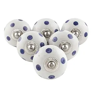 S. K. Art Handmade 10 Pieces Ceramic Knobs for Kids Room White Drawer Pulls Round Blue Dot Kitchen Handles Cabinet(1.25Inches)