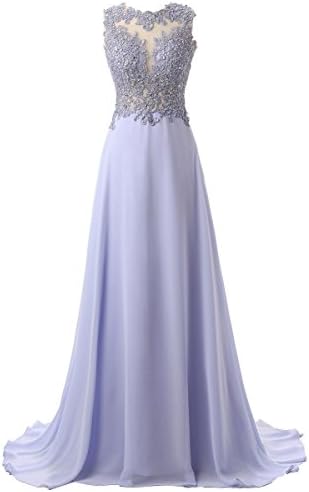 Callmelady Chiffon Long Prom Dresses For Women Evening Gowns UK With Lace Appliques (Lavender, UK8)
