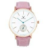 Makelos Analog Armbanduhr Quarz die Damen Uhr in Rosegold - 36 mm Durchmesser als Damenuhr oder Herrenuhr mit wechselbaren Armbändern aus Edelstahl oder Stoff