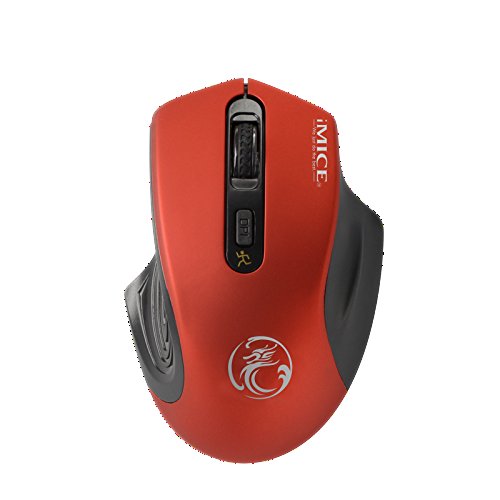 qqpow iMice e-1800 portátil Gaming ratón inalámbrico de 2,4 G con receptor USB, 800/1200/1600 dpi ajustable 3 niveles 4 botones para portátil, PC, ordenador portátil, ordenador, MacBook rojo rosso