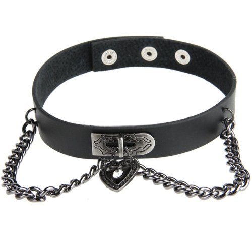 Preisvergleich Produktbild 31X22mm Leder Herzanhänger Halsband Gothic Lolita Choker Schwarz