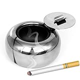 Ashtray, Stainless Steel Drum Shape Ashtray for Men Outdoor or Indoor Ues, Cigar Cigarette Ash Holder With Lid Cover, Smokeless Windproof Tabletop