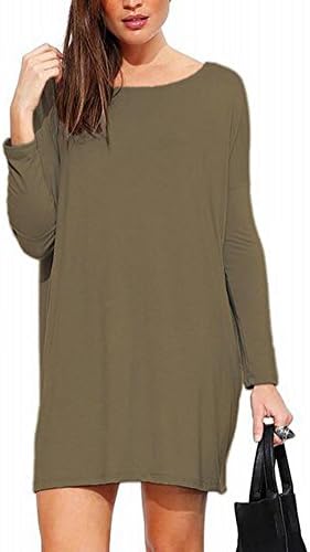 SunIfSnow Women Fashion Casual Long Sleeved Loose T-Shirt Top Dress(green,S)