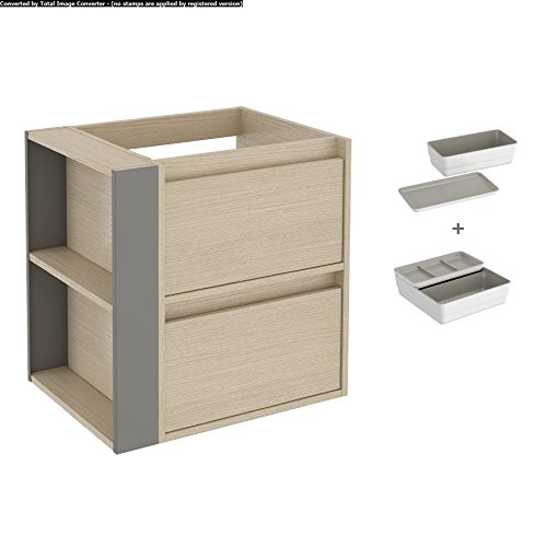 Bath + by Cosmic Bsmart - Mobile 2 cajónes per lavabo 120 Rovere Grigio P, 60 cm)