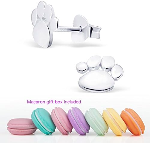 CuteCachoo - Mini macaron gift box included! Childrens simple puppy paw ear studs. Quality sterling silver earrings for kids or adults.