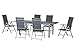 Produktbild 7-teilige Luxus Aluminium Padded Textilen Gartenmöbelgruppe "Mesa" , 6 Klappsessel "Bolero gepolstert" und ein Ausziehtisch "Miros" 180/240x90 mit Spraystone Platte, silber
