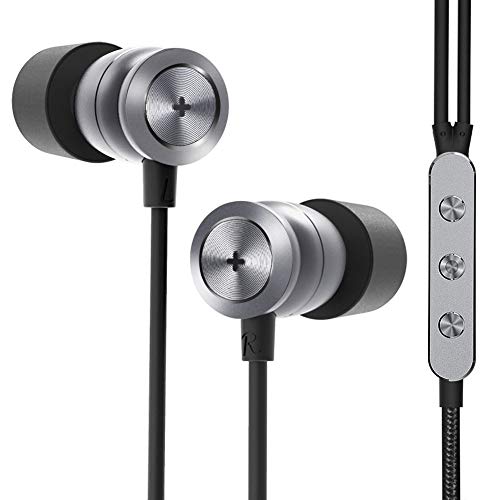 GGMM Triplo Driver Auricolari in-Ear, Cuffie Microfono a Cancellazione di Rumore Auricolari ad Alta fedeltà, Suono Basso, in-Line Remoto Controllo (Argento)