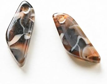 Marble Charm Unique small round polygonal plate 1 hole 13 x 5 mm black brown white 2 pieces