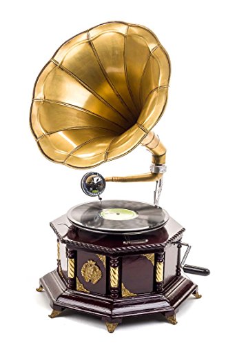 Grammophon 70cm Trichtergrammophon Schellackplatte Grammofon antik Stil verziert