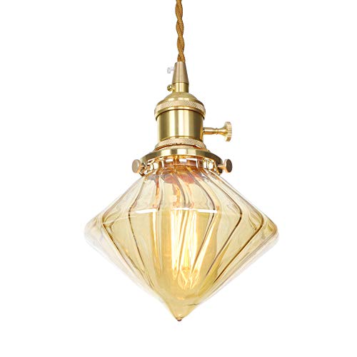 Auccy® Mit Schalter Hängeleuchte, E27 Kreative Messing Licht Glas Hängend Lampe Loft Pendelleuchte Retro Leuchte Küche Schlafzimmer Flur Deckenleuchte Dekoration Kronleuchter Höhenverstellbar, Amber