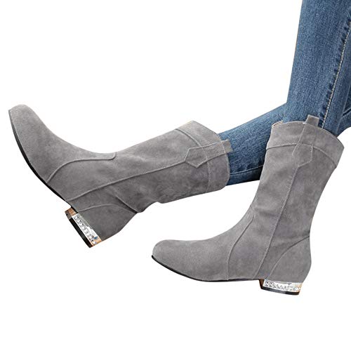 Preisvergleich Produktbild TianWlio Stiefel Frauen Herbst Winter Schuhe Stiefeletten Boots Mittlere Röhre Baumwollstiefel Flach mit Schuhen Wild Warm Boots Boots Grau 37