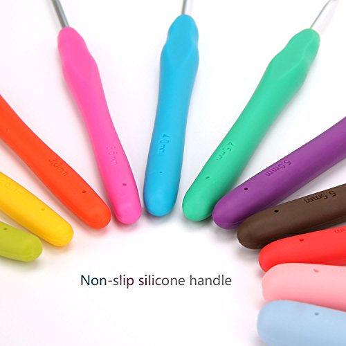 Luxebell Häkelhaken Set 11 Stück Bunte Ergonomische Soft Gummi Comfort Grip Häkeln Stricken Nadeln 32 Zubehör Kit Haushalt Werkzeug mit tragbaren Tasche (Grün) - 7