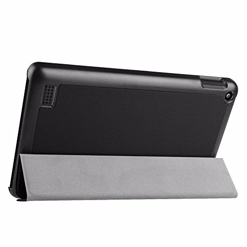 Amazon Fire 7-Hülle (7-Zoll-Tablet, 7. Generation – 2017), EasyAcc Hochwertiges PU Leder Schutzhülle Case – mit Standfunktion für neue Fire 7-Tablet, 17,7 cm (7 Zoll) Display – (Schwarz, Kunstleder, Ultra Dünn) - 3