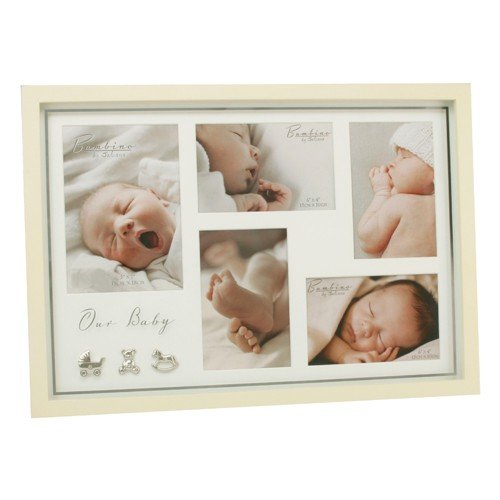 Bambino Baby Gifts. MDF Photo Frame Holds 5 Pictures in OUR BABY Letters