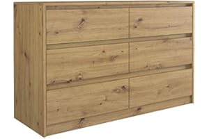 CDF Moderne Kommode Karo K6 K120 | Farbe: Eiche Artisan | Schrank für Dokumente, Kleinigkeiten | Ideal für Wohnzimmer, Schlafzimmer, Kinderzimmer, Jugendzimmer und Büro | 6 geräumige Schubladen