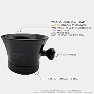 WEISHI Black Shaving Soap Bowl with Handle, Mug for Shave Soap and Cream - Image 2