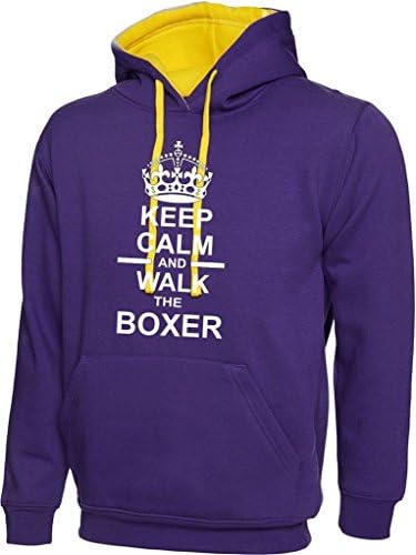 Keep Calm And Walk The Boxer Dog In Purple &amp; Yellow Hoody &amp; White Text