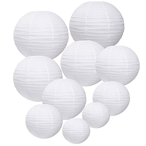 Outus Weiße Runde Papierlaterne Lampe für Geburtstag Hochzeit Party Dekoration Handwerk, 10 Stück