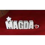 Beton, Steinguss Buchstaben 3 D Deko Schriftzug Namen MAGDA mit Stern und Herzklammer als Geschenk verpackt! Ein ausgefallenes Geschenk zur Geburt, Taufe, Geburtstag oder auch zu anderen Anlässen.
