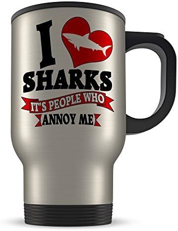 14oz I Love SHARKS It's People That Annoy Me Funny Novelty Aluminium Travel Mug