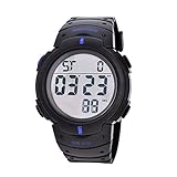Digitaluhr, filfeel männliches LED Rücklicht passt elektronische runde Sport Armbanduhr auf(Black Case Blue)