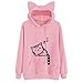 Produktbild Quaan Damen Herbst Winter Mode Katze Lange Ärmel Kapuzenpullover Sweatshirt mit Kapuze zur Seite Fahren Oberteile Bluse Hoch Tailliert Jahrgang Mantel Jacke Outwear Draussen Sweatshirt