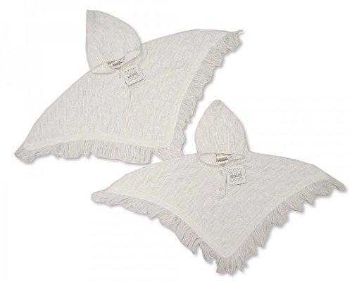 NURSERY TIME BABY HOODED PONCHO (12-18 MONTHS, WHITE)