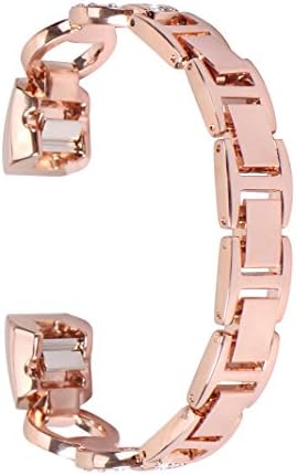 For Fitbit Alta and Fitbit Alta HR Straps, MeiC Power Women Jewelry Accessories Luxury Glitter Diamond Loop Bracelet Stainless Steel Wristband Smart Watch Bands Replacement Accessories Wrist Straps with Adjustable Removable Links for Fitbit Alta / Alta HR, Rose Gold