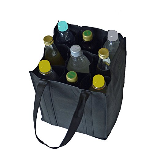 Flaschentasche für 9 Flaschen Bottlebag Tasche Einkauf Tragetasche Flaschenkorb Flaschenträger (27x23x21cm, Schwarz) - 2