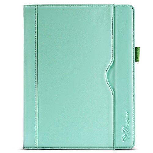 SAVFY iPad 2/3/4 Hülle Auto Sleep Wake up Funktion Business Serie Case Smart Cover mit Klettverschluss Handschlaufe, Kartensteckplätze Mintgrün - 8