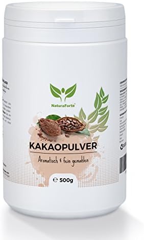 NaturaForte Cocoa Powder 500g Strongly de-oiled, raw food without sugar, 100 percent pure cocoa from high-quality beans, low fat content, gluten-free, intensive flavor