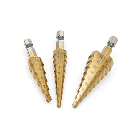 3 Stück Schälbohrersatz Kegelbohrer Schälbohrer Konusbohrer HSS TiN Profi Stufenbohrer Set (3 – 12mm,4 – 20mm,4 – 12mm) - 5